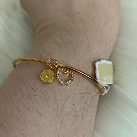 MICHAEL KORS  Pave Heart Skinny Hinged Bangle in Gold - Picture 3 of 4